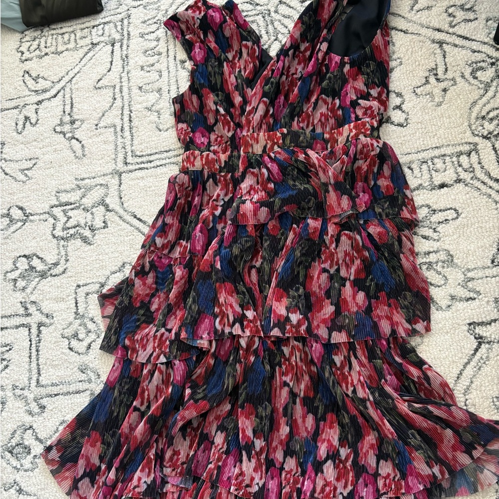 Adelyn Rae Nuella Floral Print Plissé Midi Dress, Small